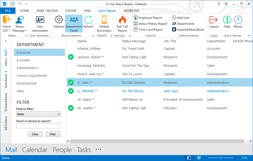 Out'n About! for Outlook is built designed perfect for Administrative Assistants and Managers.