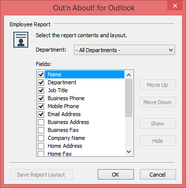 Generate Employee Reports for all users and departments for Out'n About