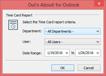 Generate Time Card Reports for all users and departments for Out'n About